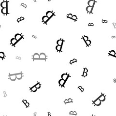 Seamless vector pattern with bitcoin symbols, creating a creative monochrome background with rotated elements. Vector illustration on white background