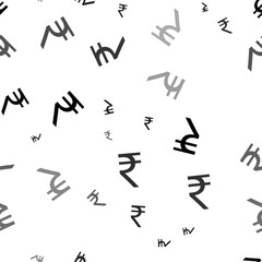 Seamless vector pattern with indian rupee symbols, creating a creative monochrome background with rotated elements. Vector illustration on white background