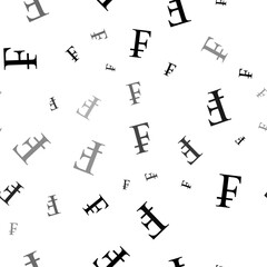 Seamless vector pattern with franc symbols, creating a creative monochrome background with rotated elements. Vector illustration on white background