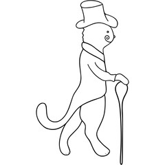 Cat gentleman in a suit and a hat with a sticK