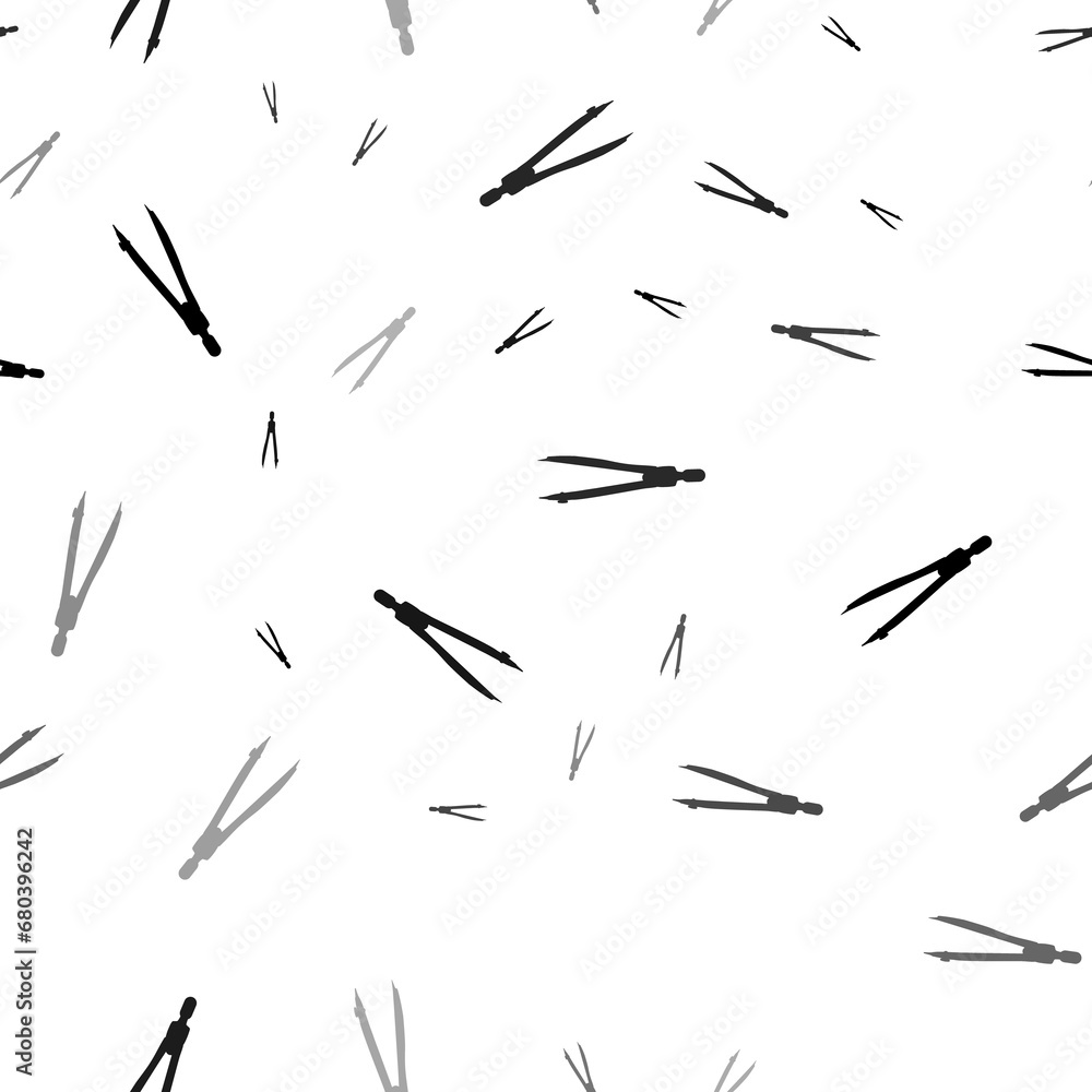 Poster seamless vector pattern with compass dividers, creating a creative monochrome background with rotate