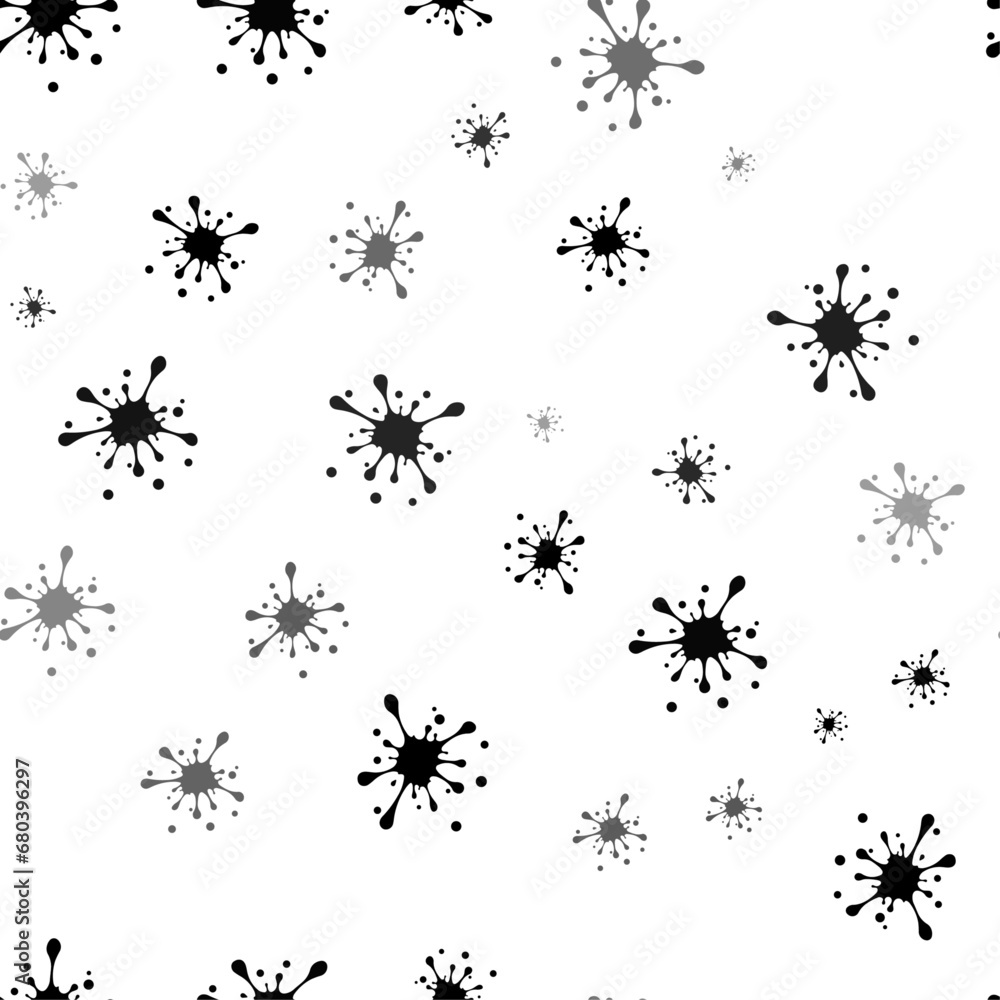 Poster seamless vector pattern with blot symbols, creating a creative monochrome background with rotated el