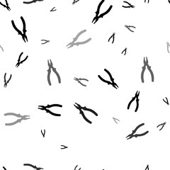 Seamless vector pattern with pliers symbols, creating a creative monochrome background with rotated elements. Illustration on transparent background