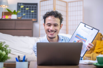 Entrepreneur professional businessman present datum online conference internet meeting...