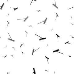 Seamless vector pattern with rake symbols, creating a creative monochrome background with rotated elements. Vector illustration on white background