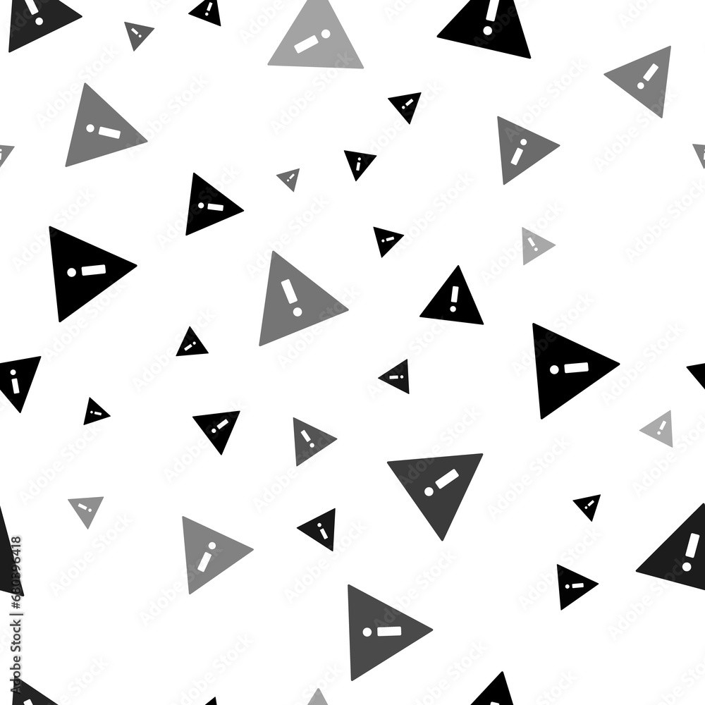 Poster seamless vector pattern with warning symbols, creating a creative monochrome background with rotated
