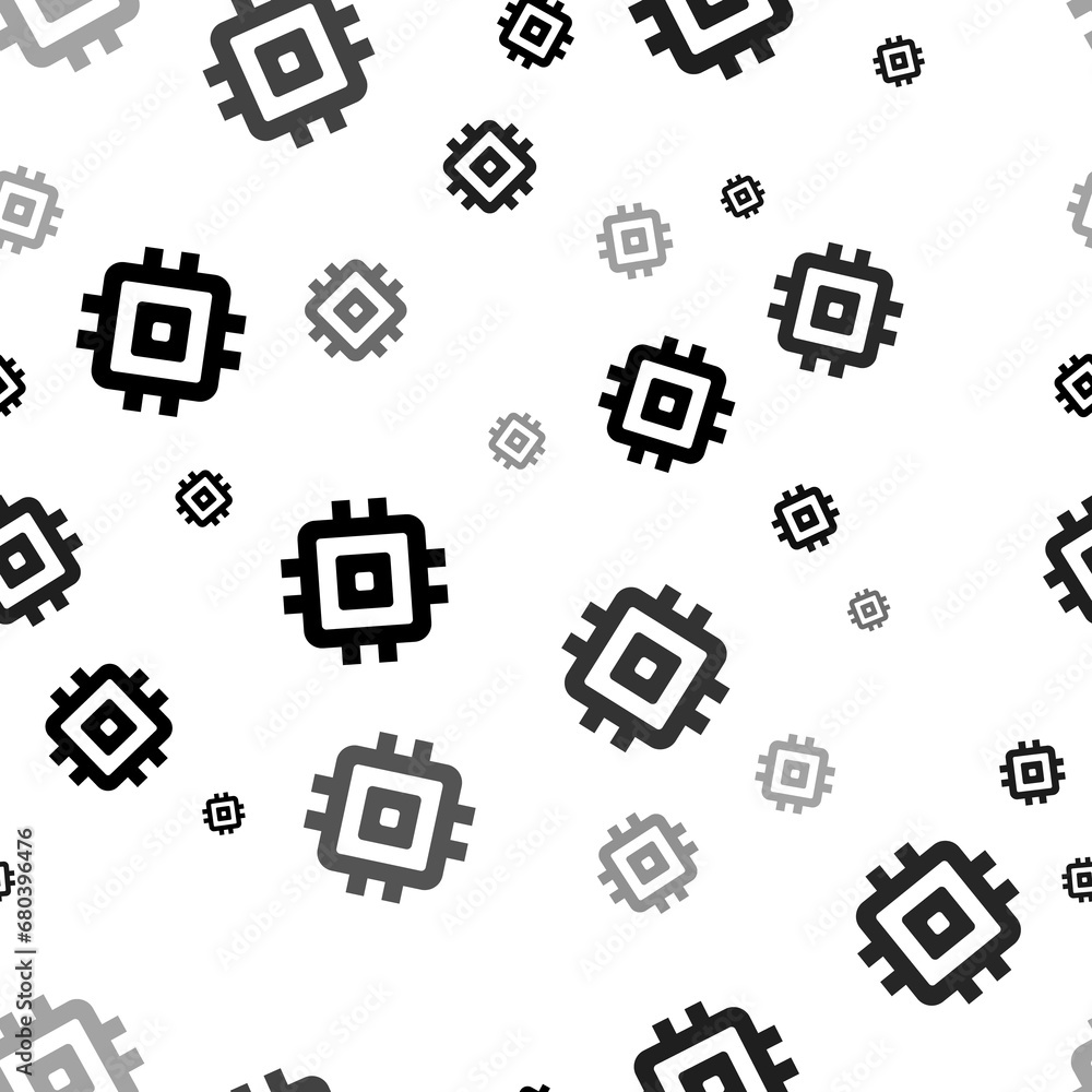 Poster seamless vector pattern with chip symbols, creating a creative monochrome background with rotated el