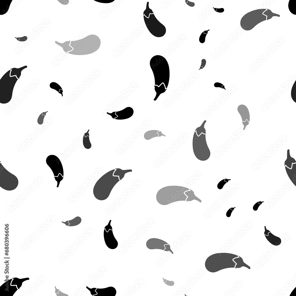 Poster seamless vector pattern with eggplant symbols, creating a creative monochrome background with rotate