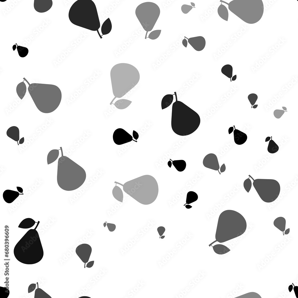 Poster Seamless vector pattern with pear symbols, creating a creative monochrome background with rotated elements. Illustration on transparent background