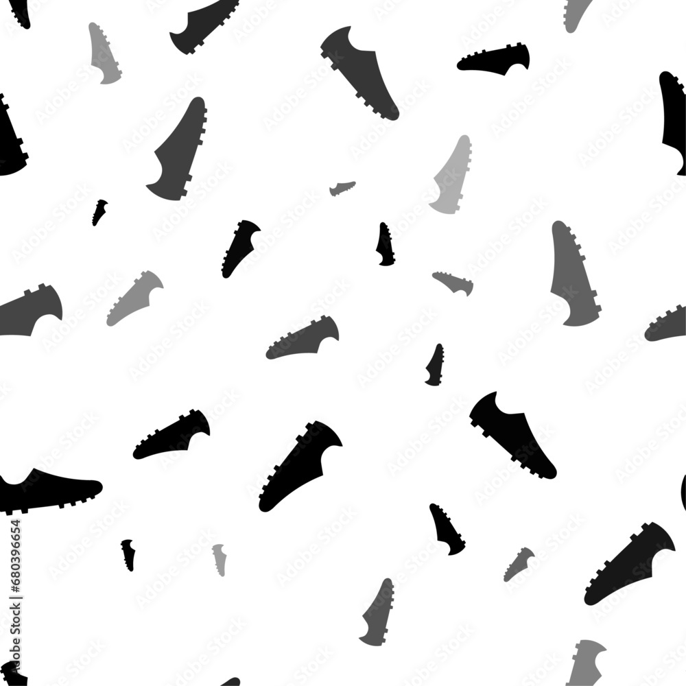 Poster Seamless vector pattern with football boot symbols, creating a creative monochrome background with rotated elements. Vector illustration on white background