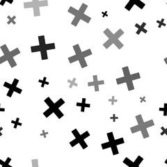 Seamless vector pattern with plus symbols, creating a creative monochrome background with rotated elements. Illustration on transparent background