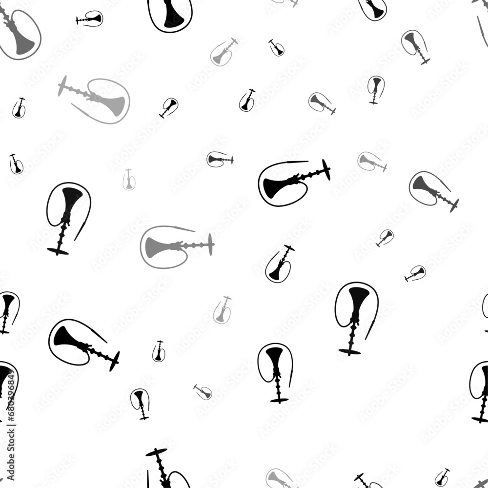 Poster seamless vector pattern with hookah symbols, creating a creative monochrome background with rotated 