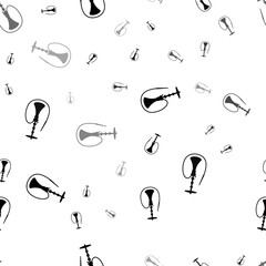 Seamless vector pattern with hookah symbols, creating a creative monochrome background with rotated elements. Illustration on transparent background