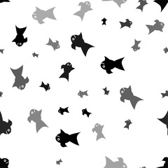 Seamless vector pattern with gold fish symbols, creating a creative monochrome background with rotated elements. Vector illustration on white background