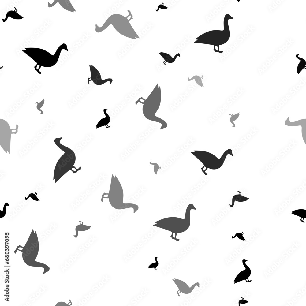 Poster Seamless vector pattern with goose symbols, creating a creative monochrome background with rotated elements. Vector illustration on white background