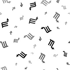 Seamless vector pattern with zodiac scorpio symbols, creating a creative monochrome background with rotated elements. Vector illustration on white background