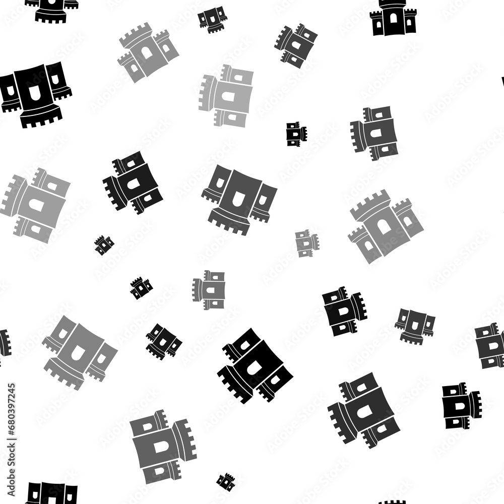 Poster seamless vector pattern with castle symbols, creating a creative monochrome background with rotated 