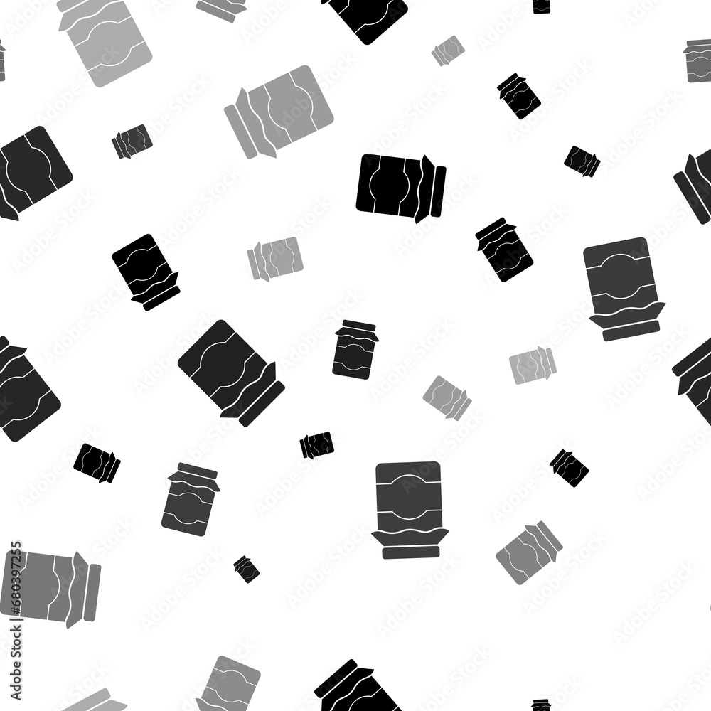 Poster seamless vector pattern with jar of jam symbols, creating a creative monochrome background with rota
