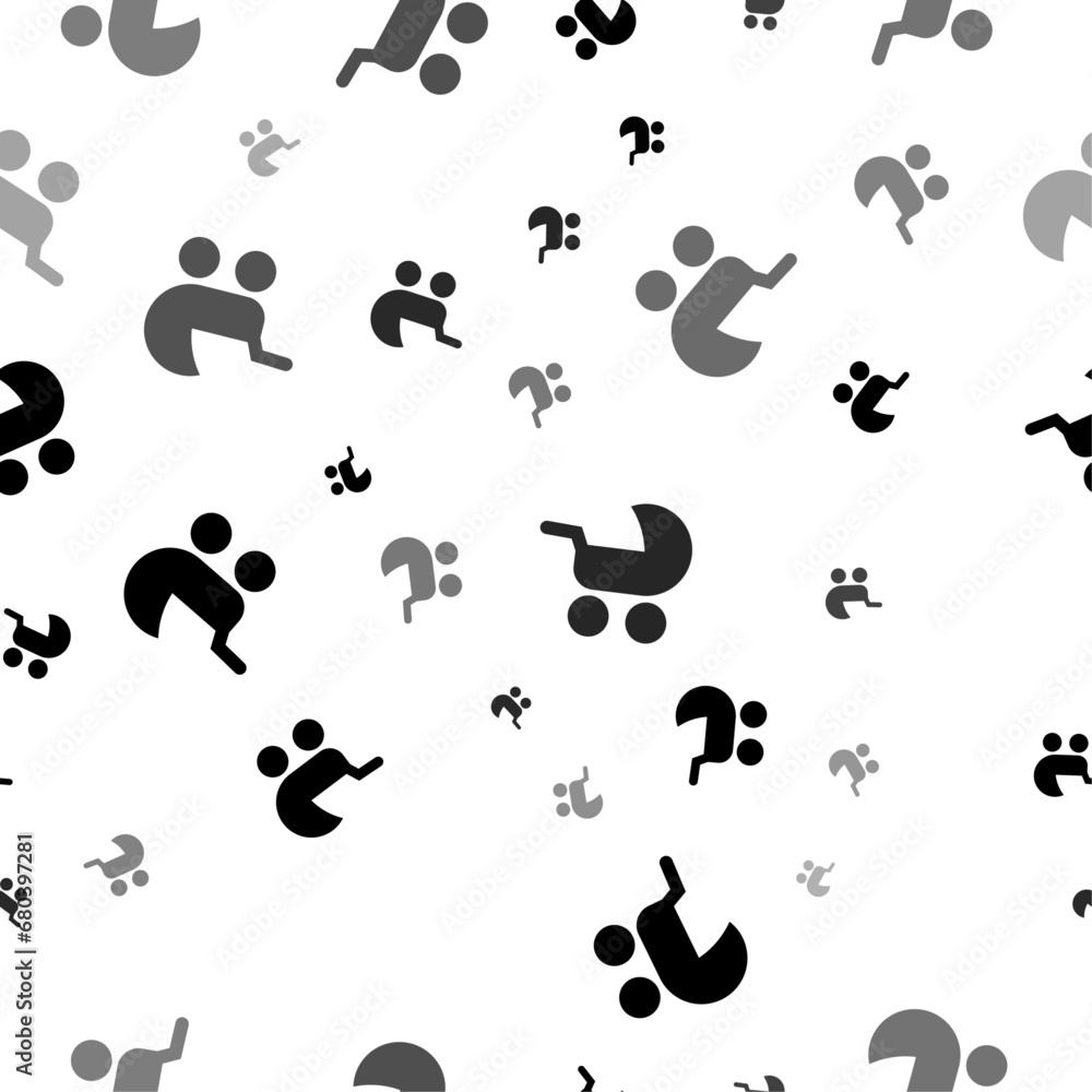 Poster seamless vector pattern with baby carriage symbols, creating a creative monochrome background with r