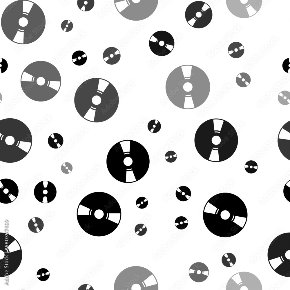 Poster seamless vector pattern with cd symbols, creating a creative monochrome background with rotated elem