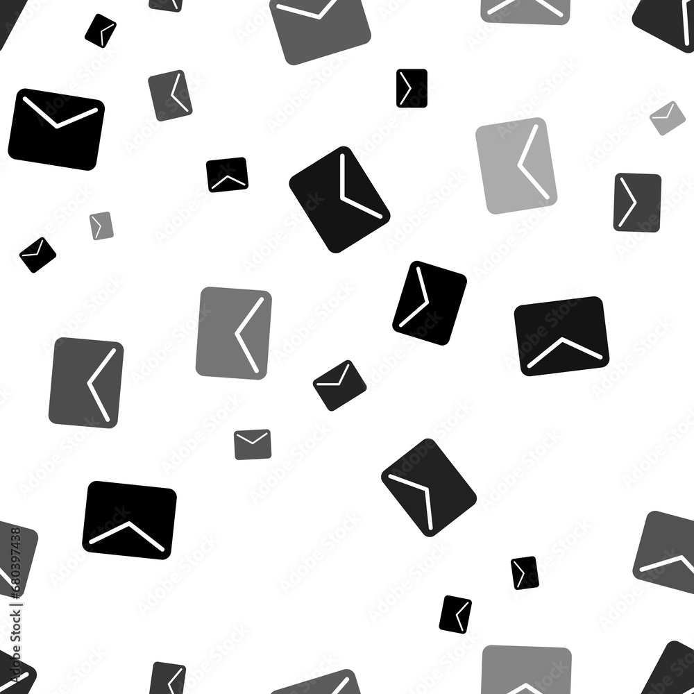 Poster seamless vector pattern with email symbols, creating a creative monochrome background with rotated e