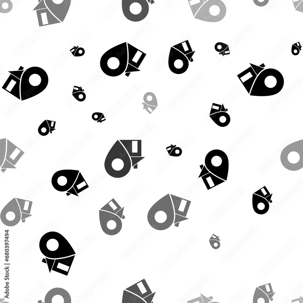 Poster seamless vector pattern with real estate location symbols, creating a creative monochrome background