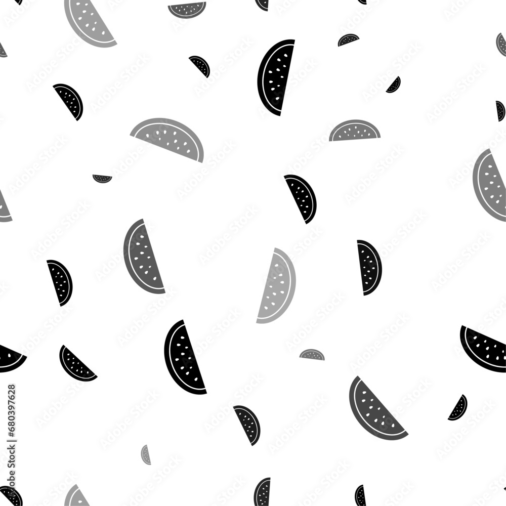 Poster seamless vector pattern with watermelon piece symbols, creating a creative monochrome background wit