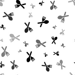 Seamless vector pattern with dinner time symbols, creating a creative monochrome background with rotated elements. Illustration on transparent background