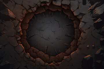 Top-down, illustrated asset of a pit of doom, game background setting, material texture