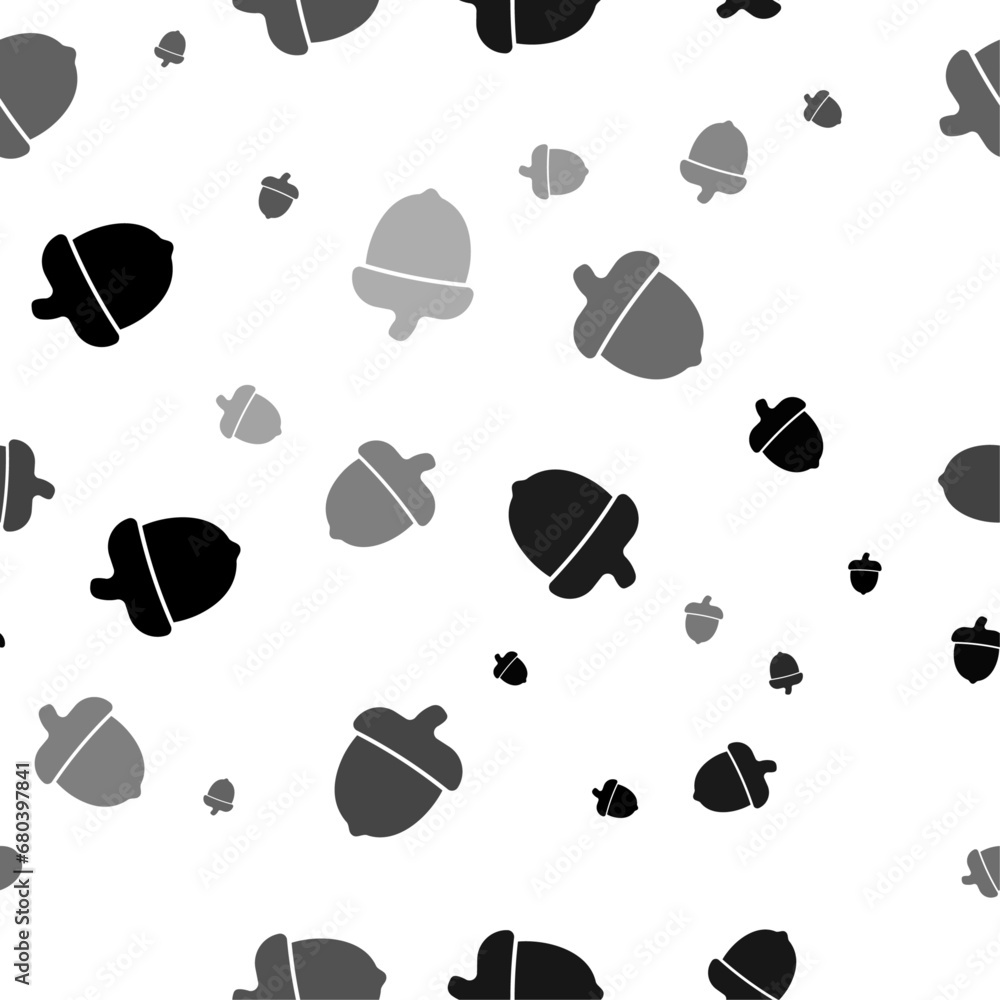 Poster seamless vector pattern with acorn symbols, creating a creative monochrome background with rotated e