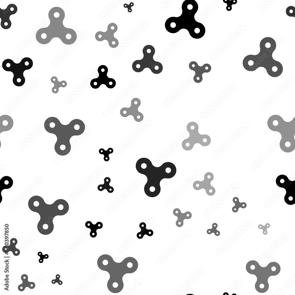 Poster seamless vector pattern with spinner symbols, creating a creative monochrome background with rotated