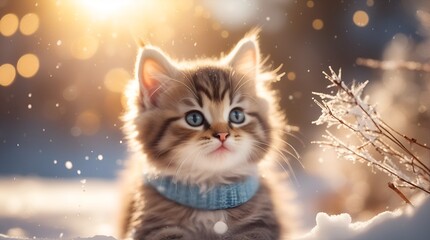 kitten playing in the snow