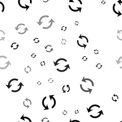Seamless vector pattern with refresh symbols, creating a creative monochrome background with rotated elements. Vector illustration on white background