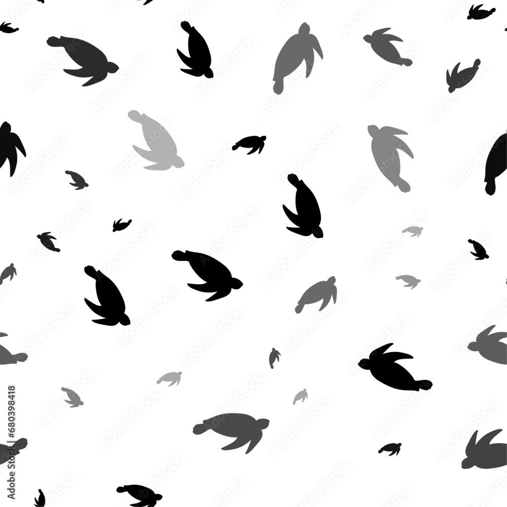 Poster seamless vector pattern with sea turtle symbols, creating a creative monochrome background with rota