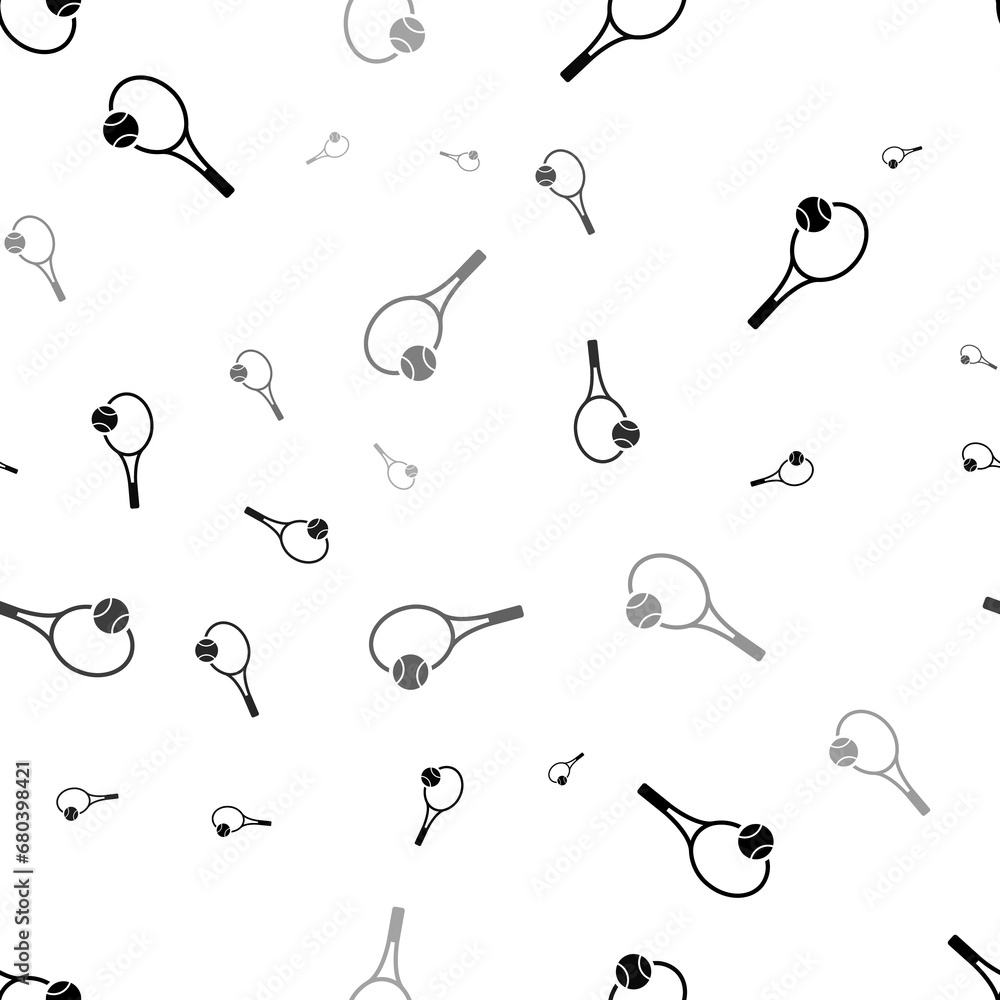 Poster seamless vector pattern with tennis symbols, creating a creative monochrome background with rotated 