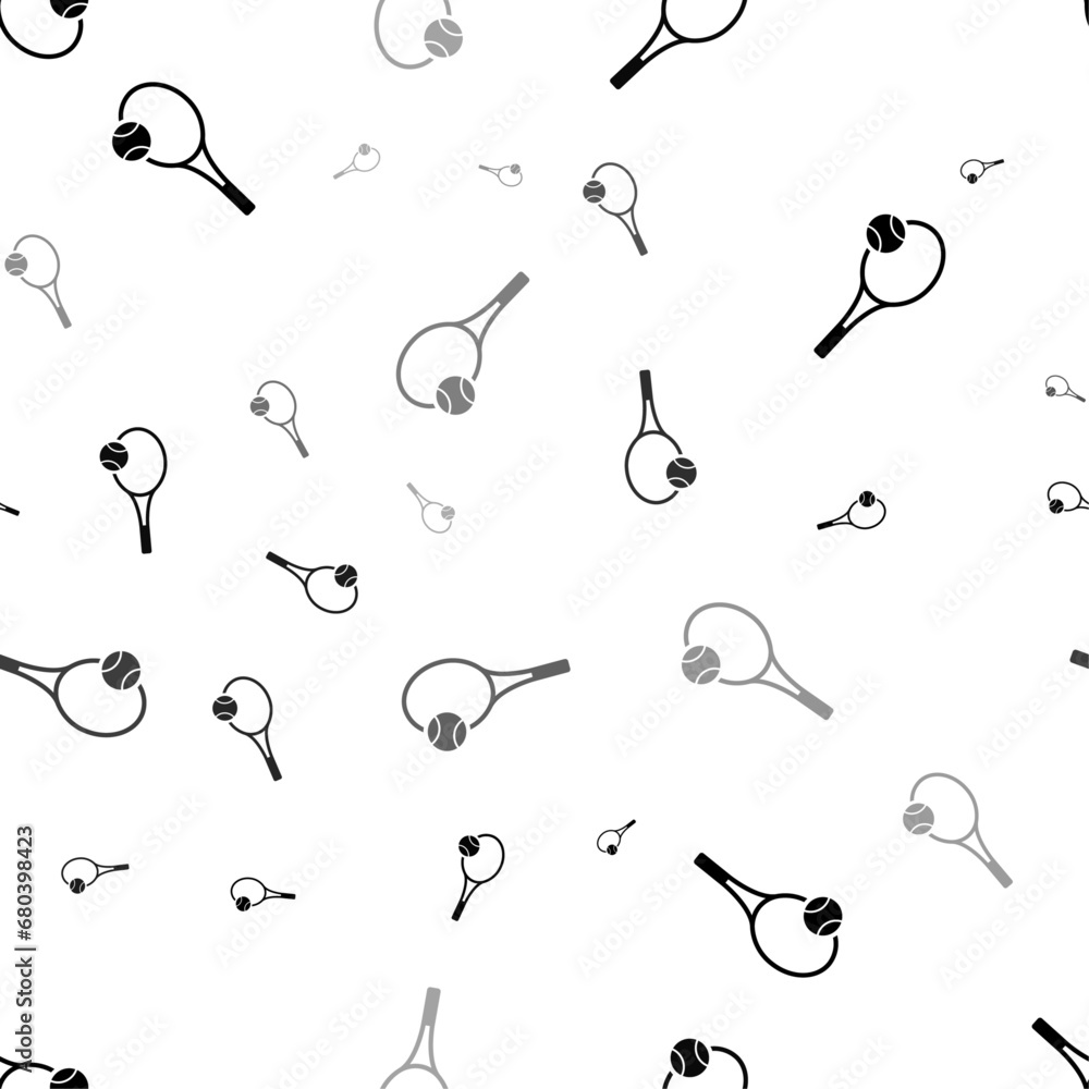 Poster seamless vector pattern with tennis symbols, creating a creative monochrome background with rotated 