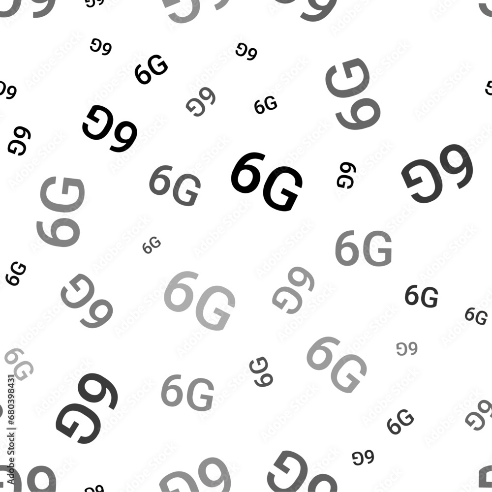 Poster seamless vector pattern with 6g symbols, creating a creative monochrome background with rotated elem
