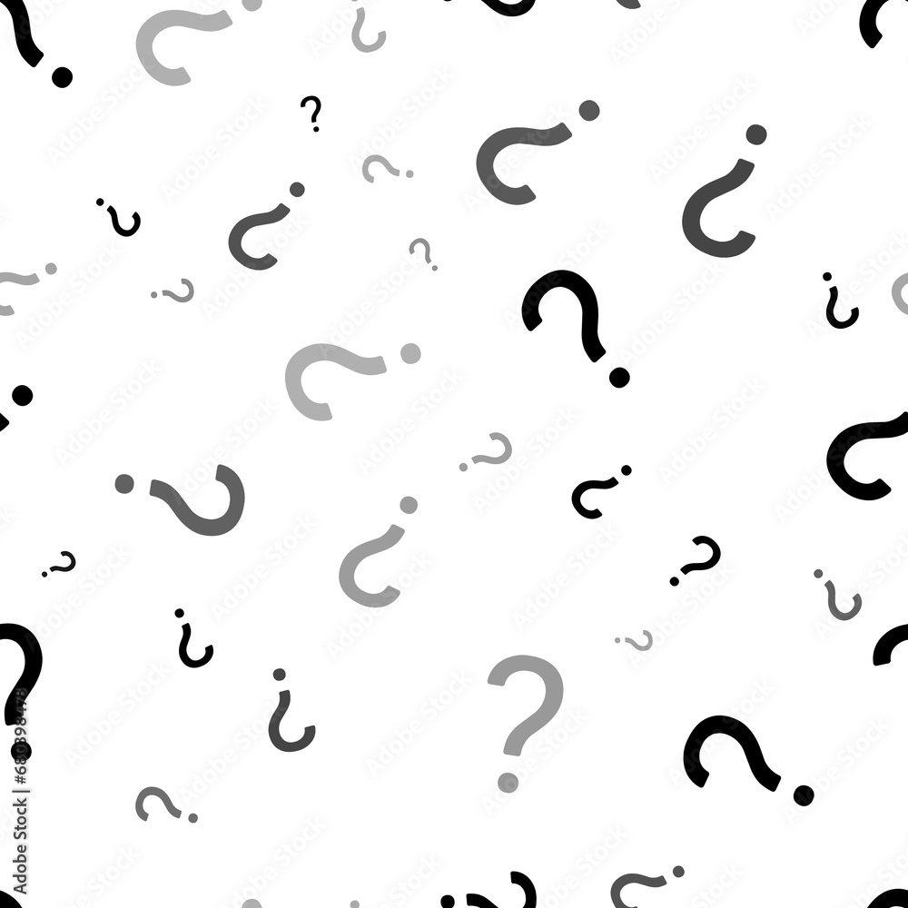 Poster seamless vector pattern with question symbols, creating a creative monochrome background with rotate
