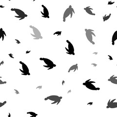 Obraz premium Seamless vector pattern with sea turtle symbols, creating a creative monochrome background with rotated elements. Vector illustration on white background