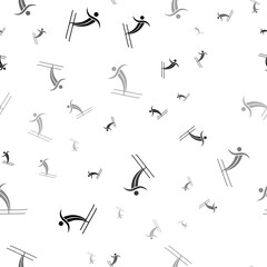 Seamless vector pattern with freestyle skiing symbols, creating a creative monochrome background with rotated elements. Vector illustration on white background
