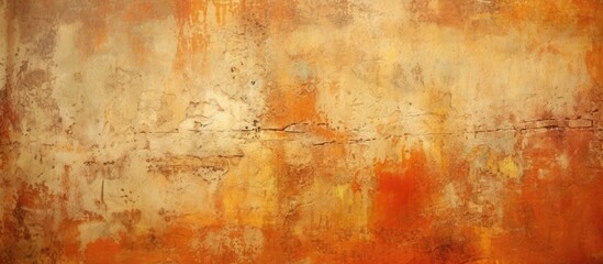 In the vintage art gallery, an abstract illustration on the retro wall caught everyones eye, showcasing a mesmerizing blend of vibrant orange paint and grunge texture, creating a captivating