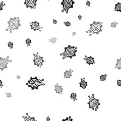 Seamless vector pattern with digital tech symbols, creating a creative monochrome background with rotated elements. Illustration on transparent background