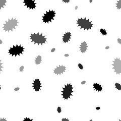 Seamless vector pattern with explosion symbols, creating a creative monochrome background with rotated elements. Illustration on transparent background
