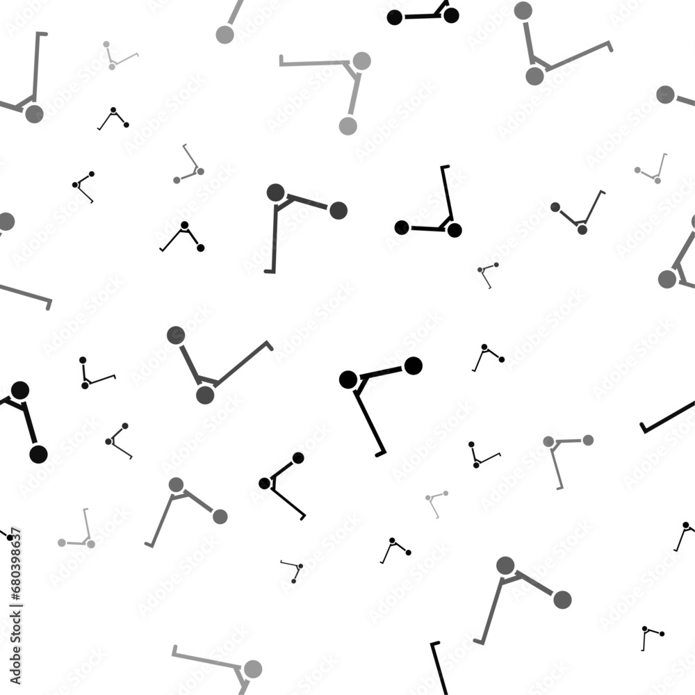 Poster seamless vector pattern with kick scooter symbols, creating a creative monochrome background with ro