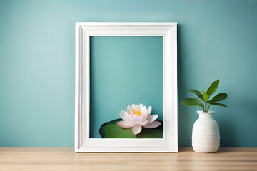 Minimal White Picture Frame Canvas Display With Flower in Vase