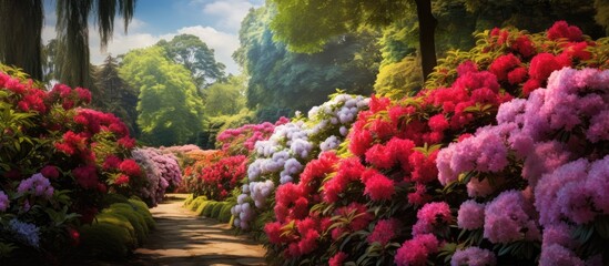 In the stunning beauty of a summer garden, the vibrant colors of nature come alive with blooming flowers, verdant trees, and vibrant leaves, creating a captivating display of red, yellow, and other