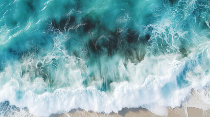Aerial View of a Wave in the Ocean. Generative Ai - obrazy, fototapety, plakaty