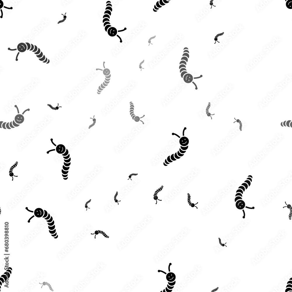 Poster seamless vector pattern with caterpillar symbols, creating a creative monochrome background with rot