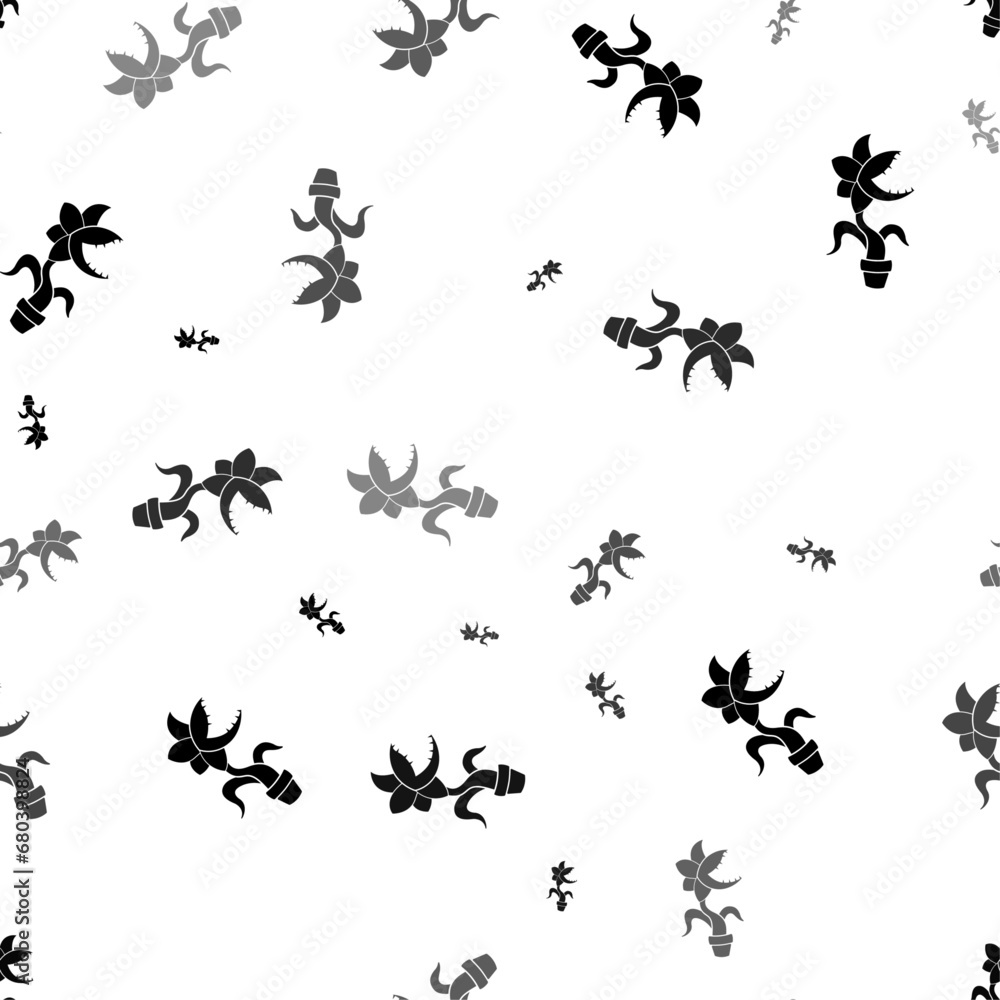 Poster seamless vector pattern with carnivorous plant symbols, creating a creative monochrome background wi