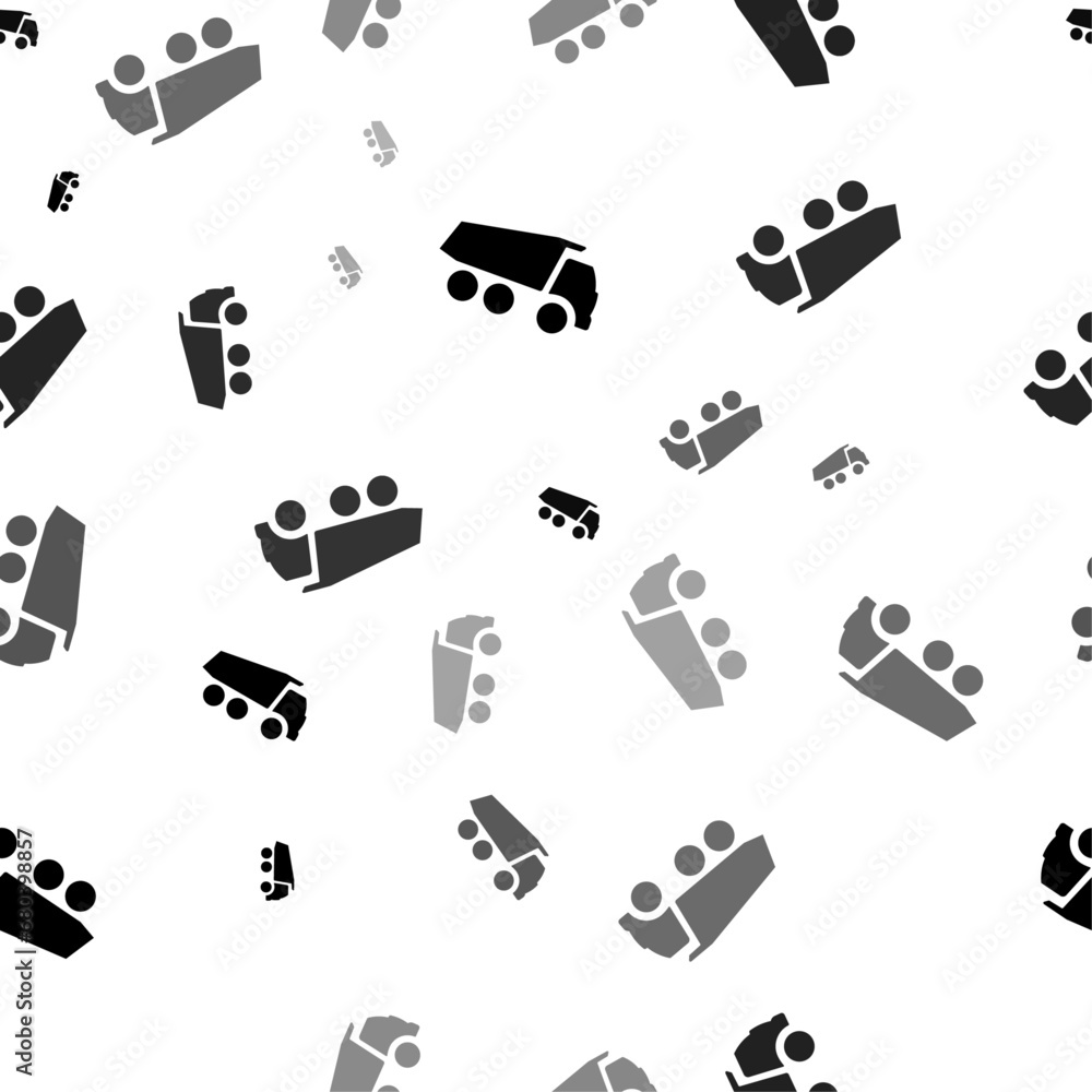 Poster seamless vector pattern with truck symbols, creating a creative monochrome background with rotated e